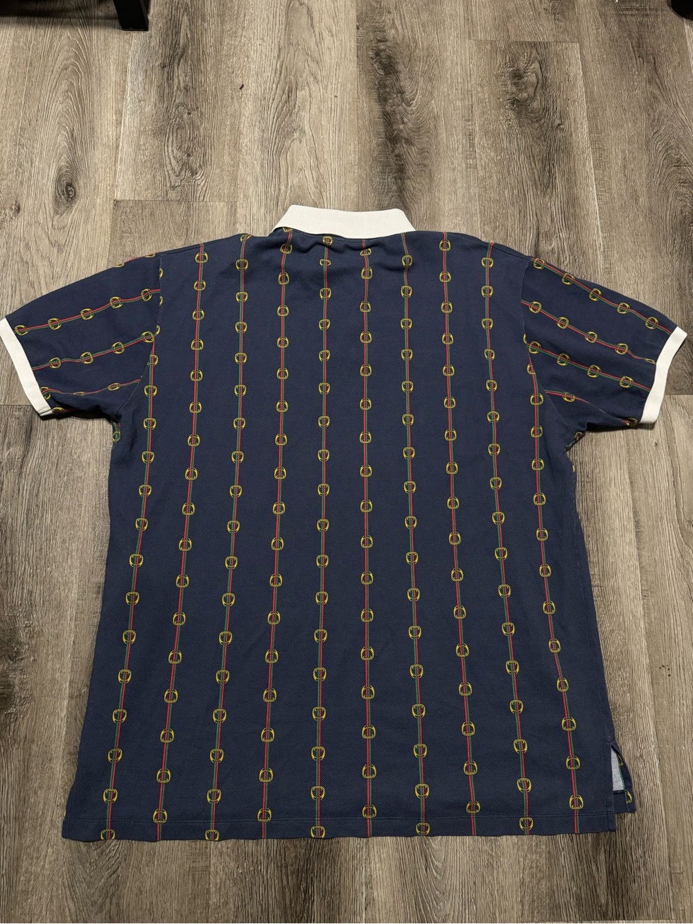 Gucci Printed Collar Navy Blue Polo Shirt Men’s Size XL NWOT - Picture 5 of 6